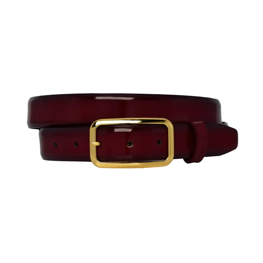 burgundy patent leather belt oval gold buckle 2