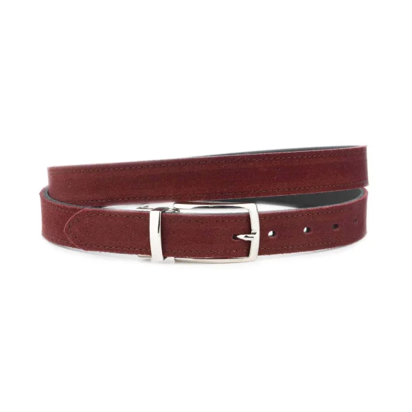burgundy suede mens reversible leather belt silver buckle 1 30 VEL6361 PUL2680 MAG12055