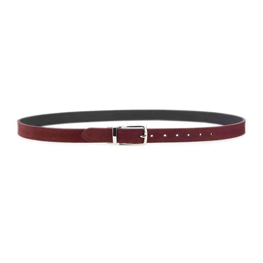 burgundy suede mens reversible leather belt silver buckle 2