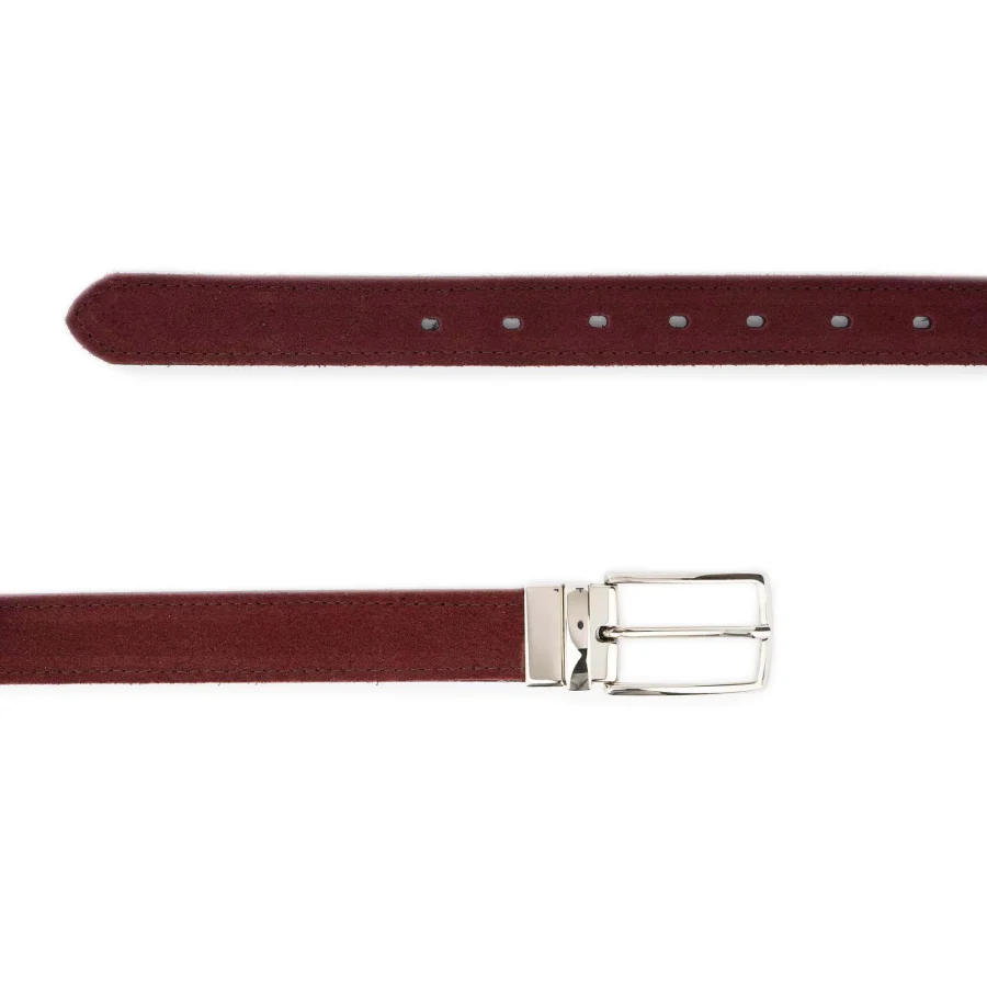 burgundy suede mens reversible leather belt silver buckle 4