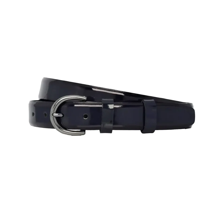 dark blue patent leather belt gunmetal rounded buckle 2