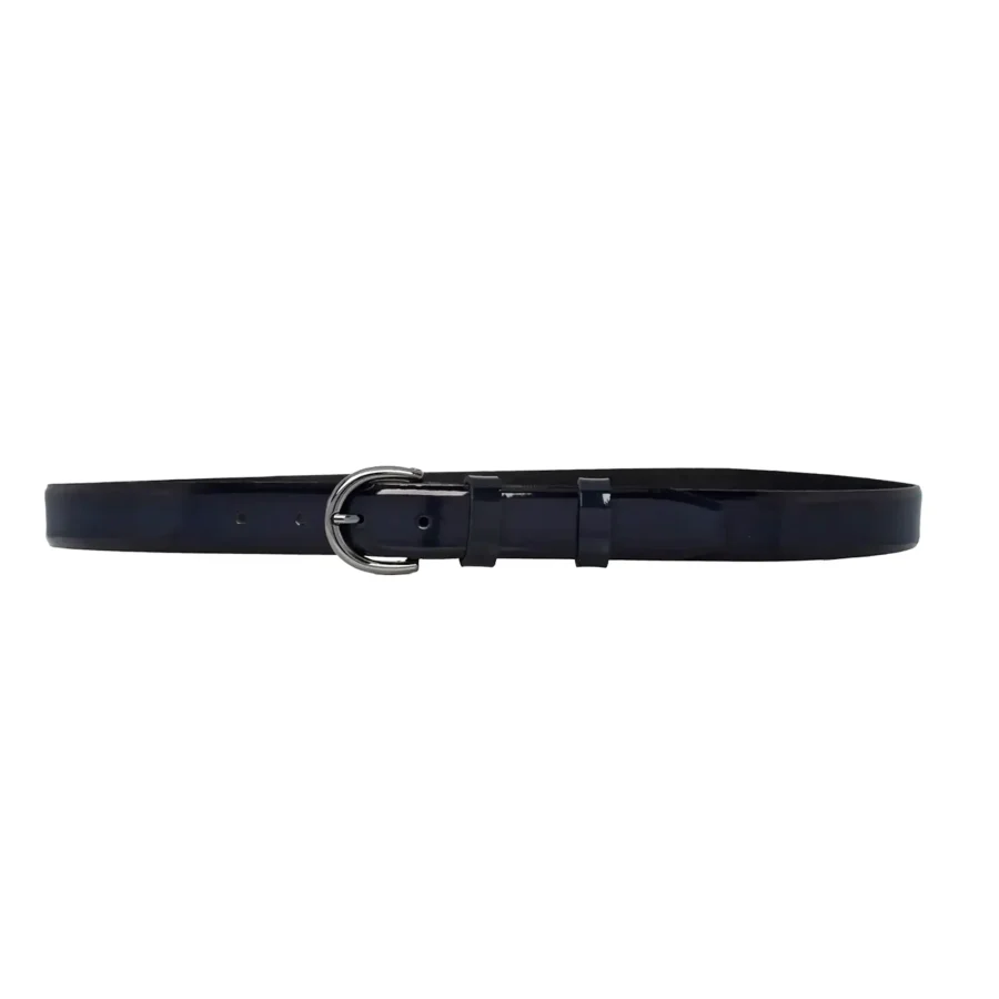 dark blue patent leather belt gunmetal rounded buckle 3