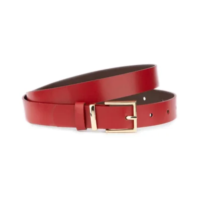 ladies red leather belt with gold buckle 1 inch 1 RED 25 SMOO GDBUC WELI