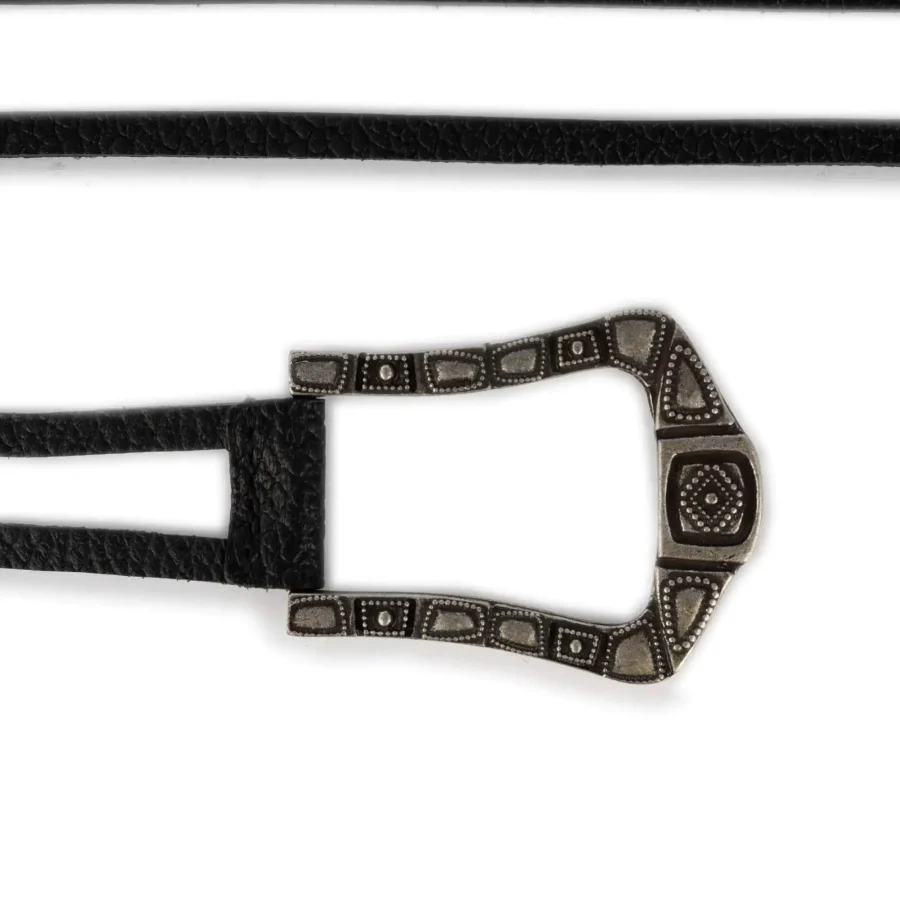 ladies tie leather belt western buckle black full grain 2