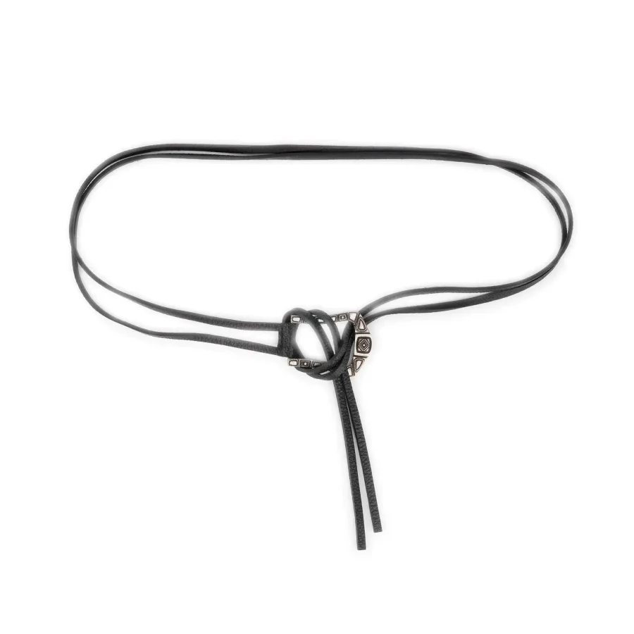 ladies tie leather belt western buckle black full grain 6