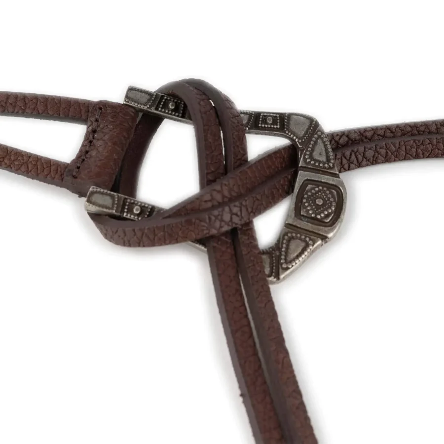 ladies tie leather belt western buckle dark brown full grain 3