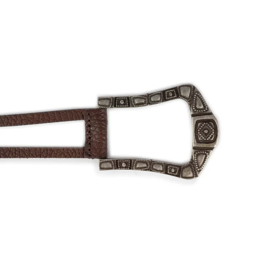 ladies tie leather belt western buckle dark brown full grain 5