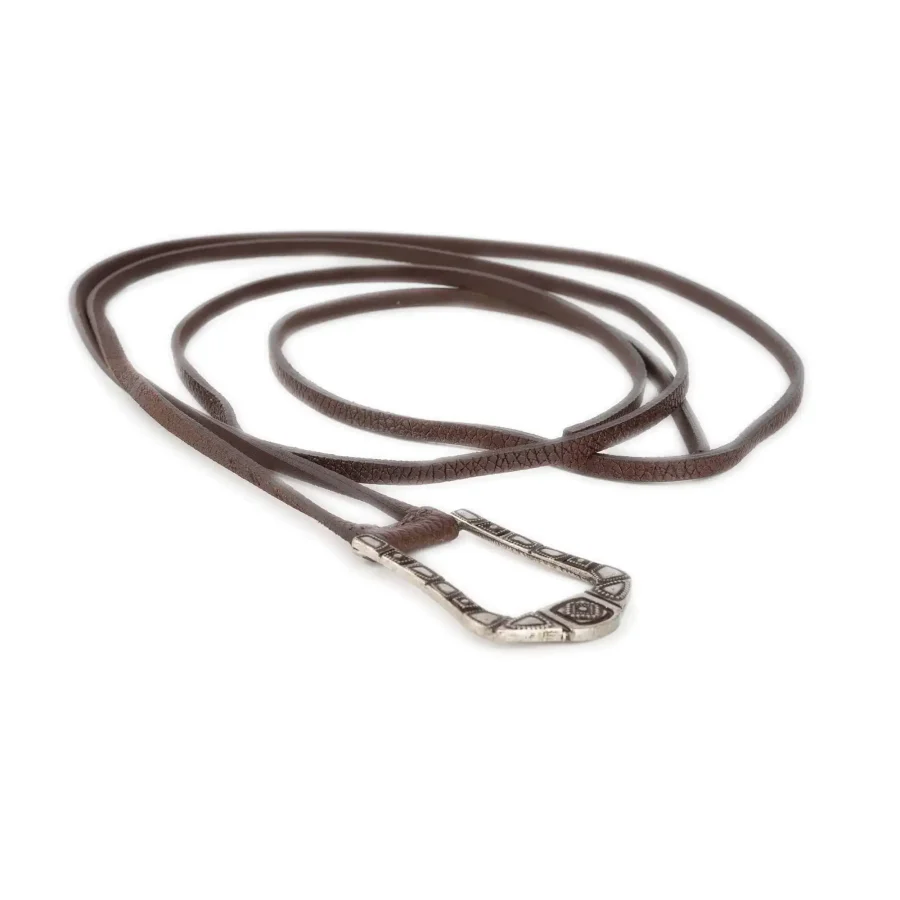 ladies tie leather belt western buckle dark brown full grain 7