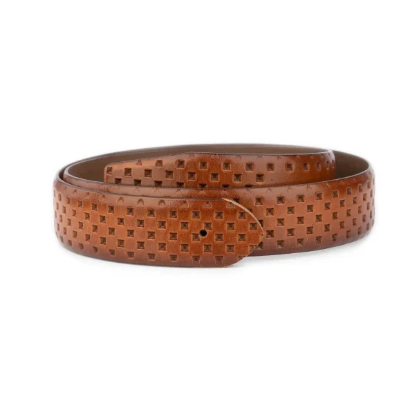 mens belt strap for buckle brown leather laser cut squares texture 1 LASERSQ 35 BROW HOL DEREN