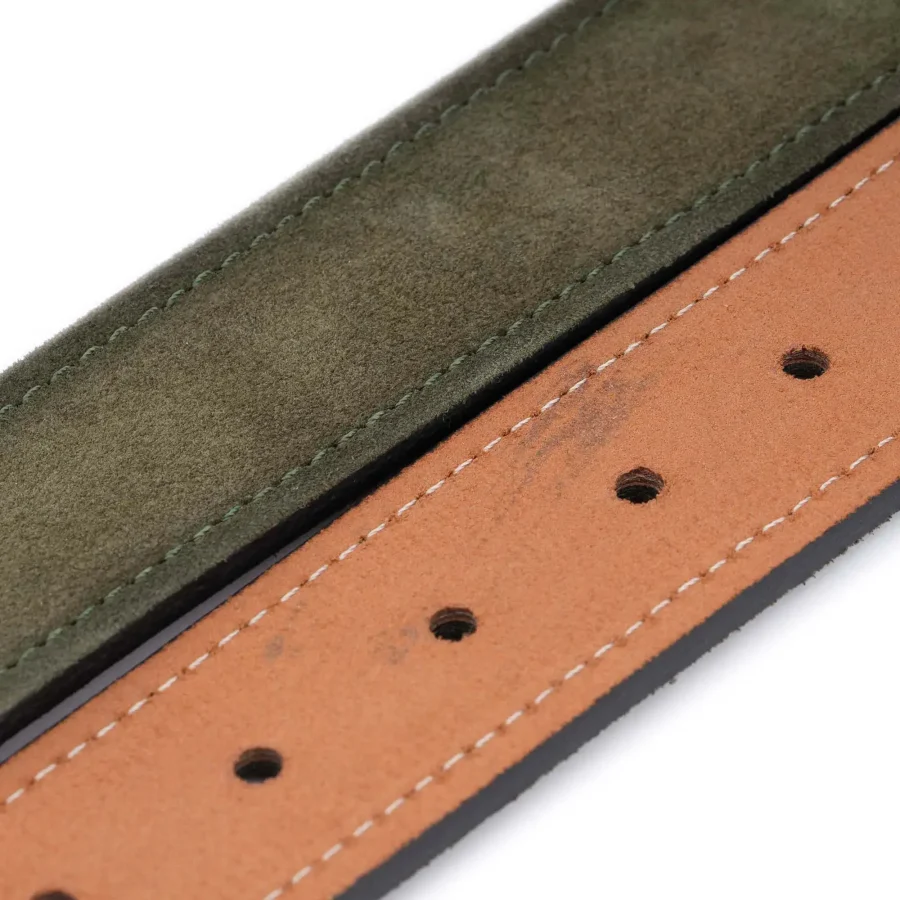 mens leather belt straps olive green suede 3