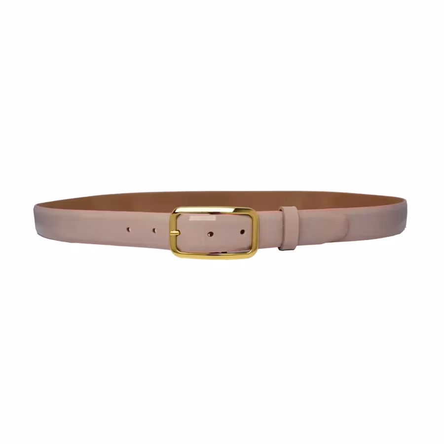 powder pink patent leather belt oval gold buckle 2