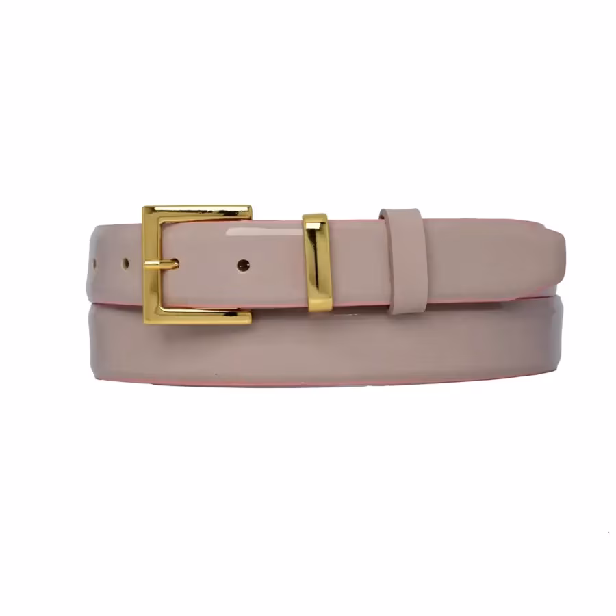 powder pink patent leather belt square gold buckle 1 PATE PWPINK 30 SQGOL GODER