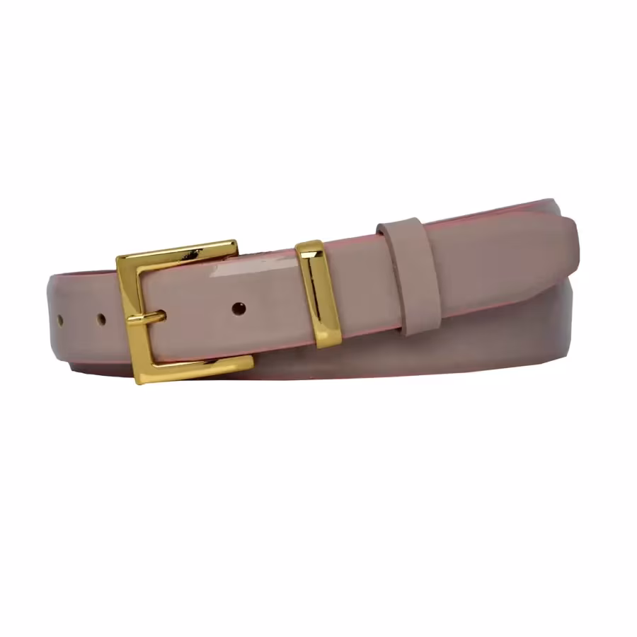 powder pink patent leather belt square gold buckle 2