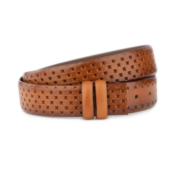 replacement belt strap brown leather square laser cut texture 1 LASERSQ 35 BROW CUT DEREN