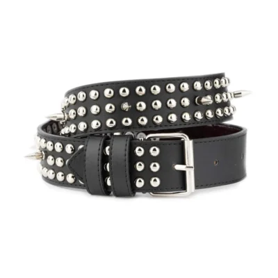 studded leather belt with silver spikes thick wide 1 STUD 45 BLACK SILROUND TARG
