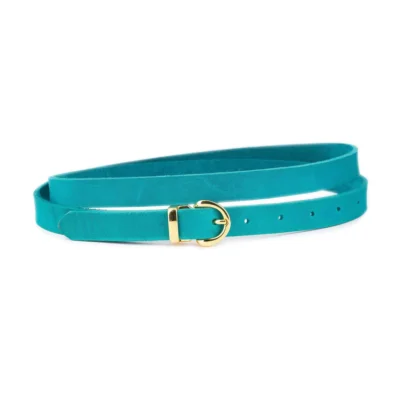 thin turquoise belt golden buckle full grain leather 1 FETT 7921 LDR 20 TURQ BLT GOLROU