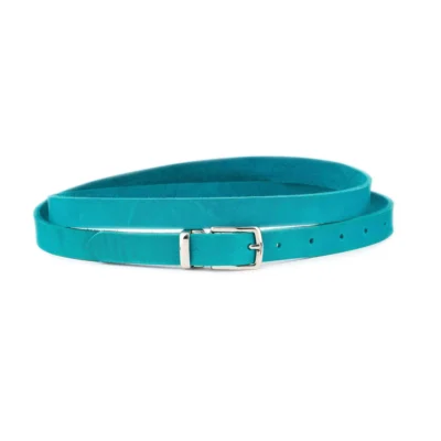 turquoise thin belt oiled leather nickel metal buckle 1 FETT 7921 LDR 20 TURQ BLT SILREC