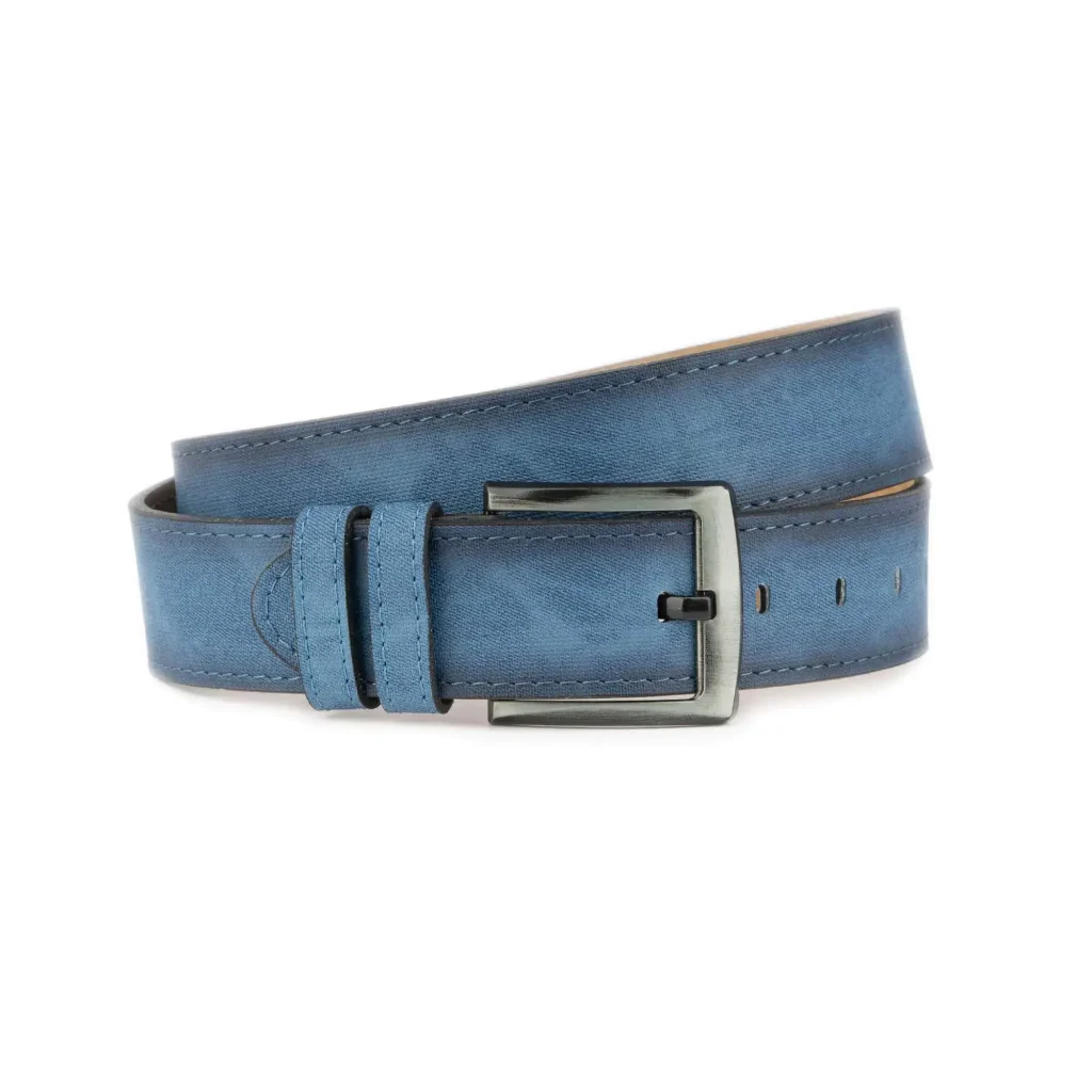 Buy Wide Mens Denim Belt Light Blue Vegan Leather