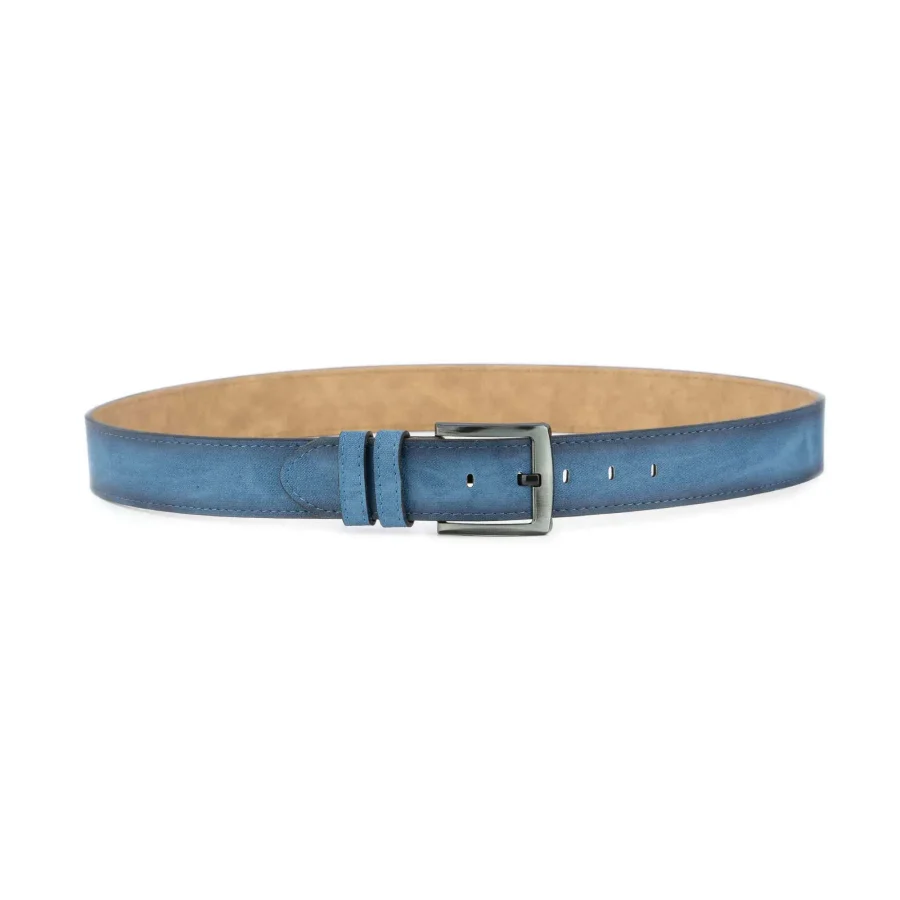 wide mens denim belt light blue vegan leather 2