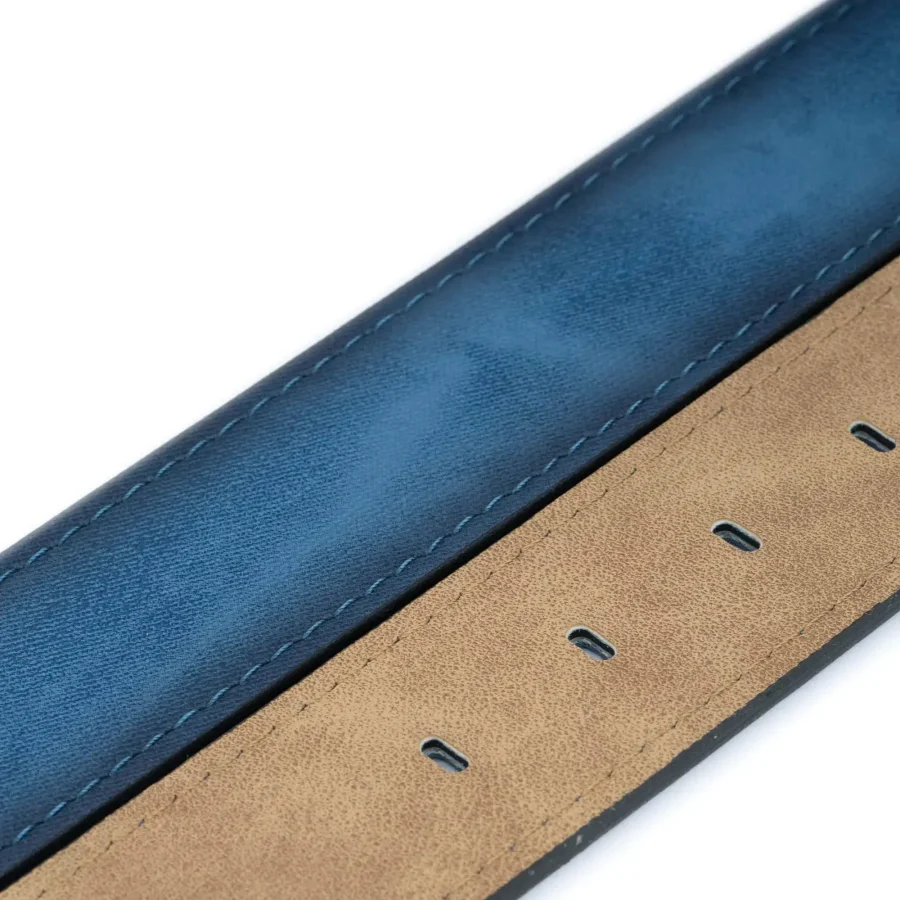 wide mens denim belt light blue vegan leather 4