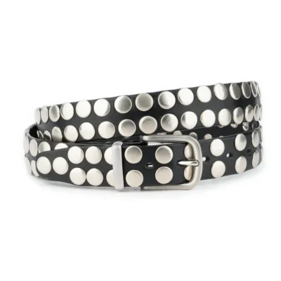 Mens Black Studded Belt Handmade Stainless Steel Buckle 1 STUD 40 BELMON 2ROW