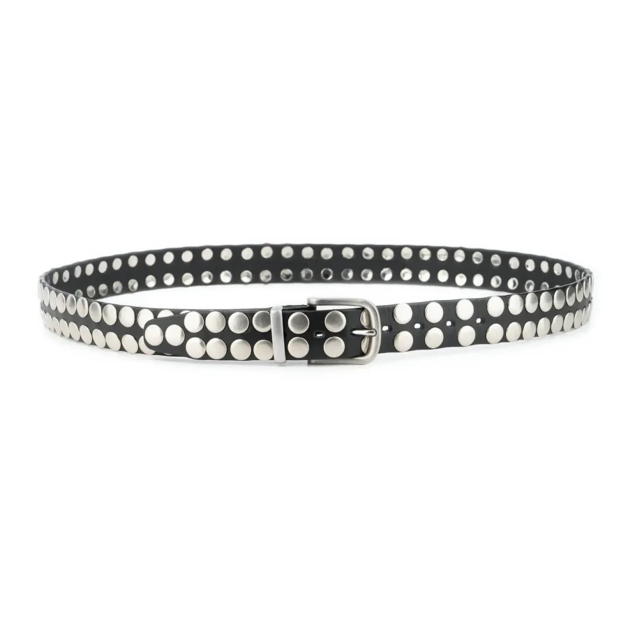 Mens Black Studded Belt Handmade Stainless Steel Buckle 2