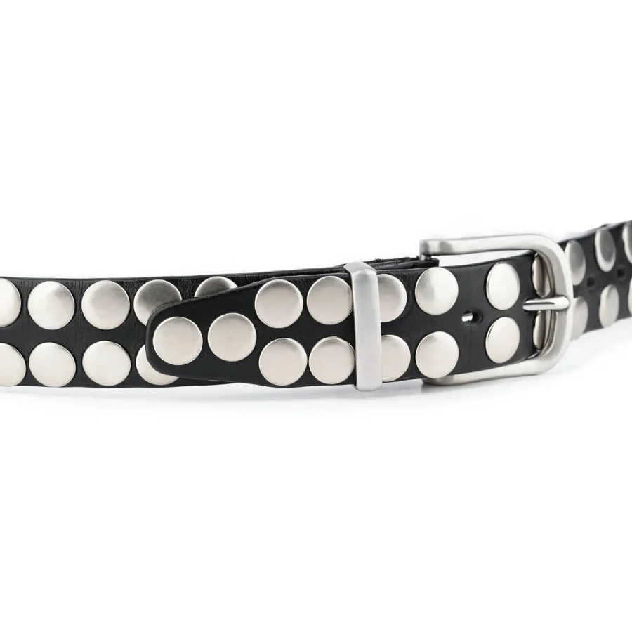 Mens Black Studded Belt Handmade Stainless Steel Buckle 3