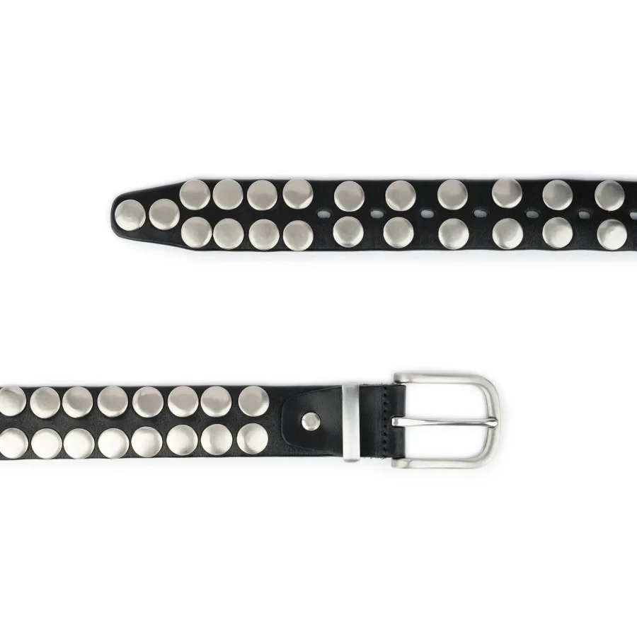 Mens Black Studded Belt Handmade Stainless Steel Buckle 4