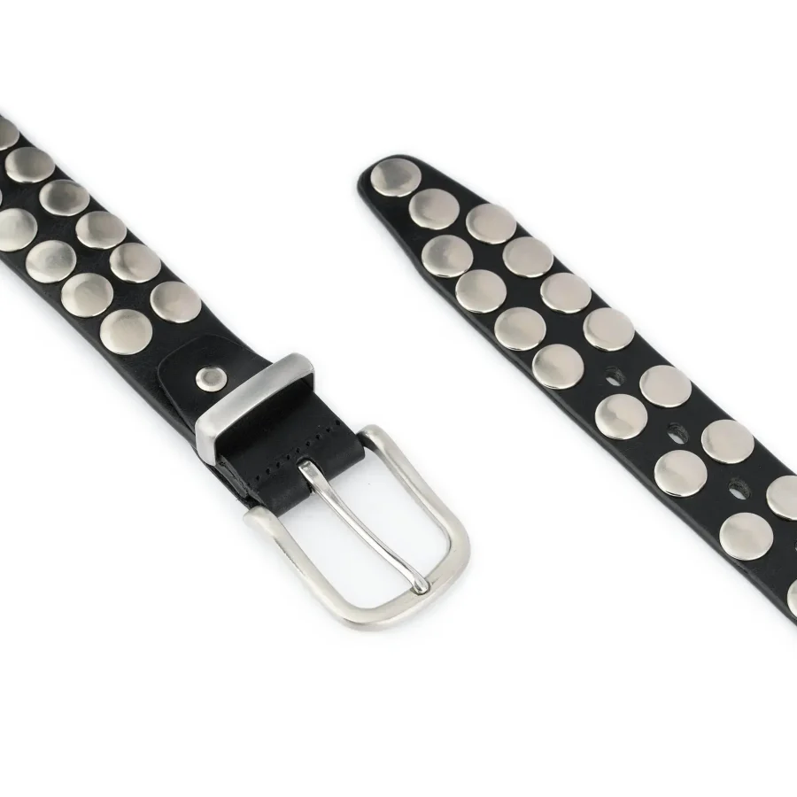 Mens Black Studded Belt Handmade Stainless Steel Buckle 5