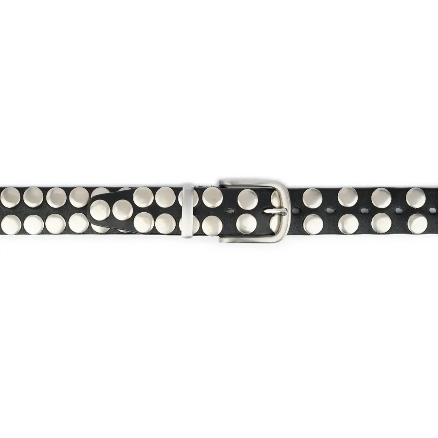 Mens Black Studded Belt Handmade Stainless Steel Buckle 6
