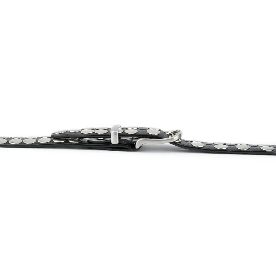 Mens Black Studded Belt Handmade Stainless Steel Buckle 7