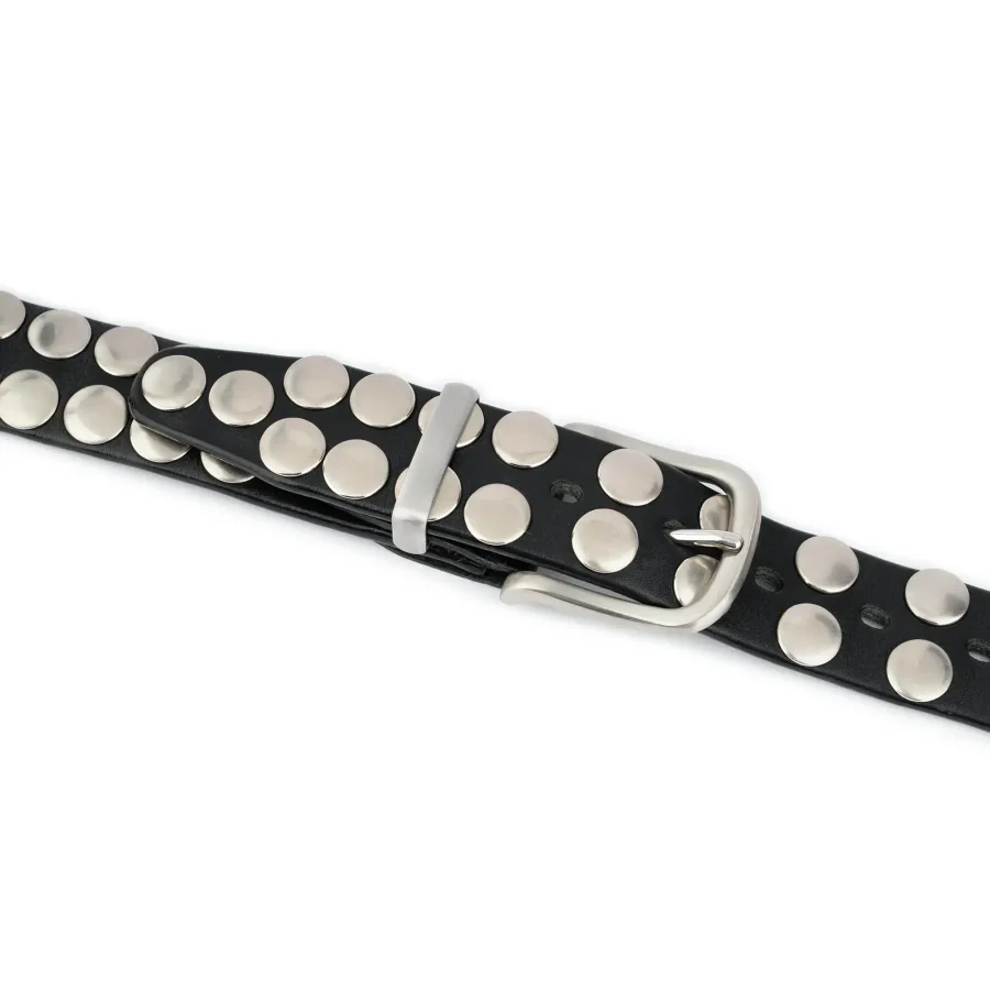 Mens Black Studded Belt Handmade Stainless Steel Buckle 8