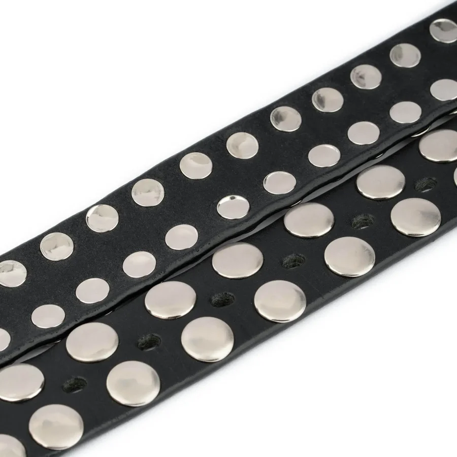 Mens Black Studded Belt Handmade Stainless Steel Buckle 9