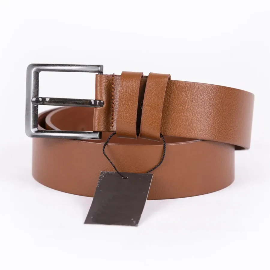 Men’s Brown Buffalo Leather Belt With Silver Buckle 1 TANBRO 45 BUFF DEREN