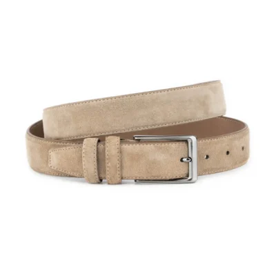 mens taupe suede belt with gunmetal buckle 1 SUETTAUP 35 GUNMCLAS KASV PET