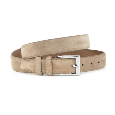 taupe suede leather belt with square buckle 1 SUETTAUP 35 SQRCHRO KASV PET