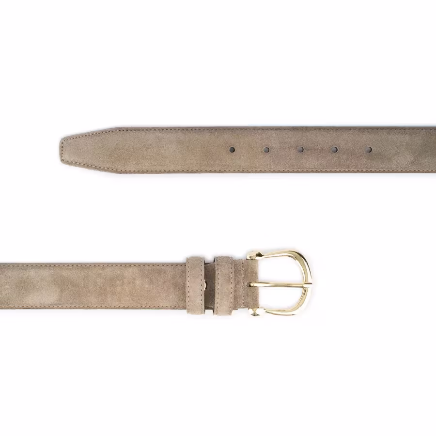 womens taupe suede belt with gold horse bit buckle 3