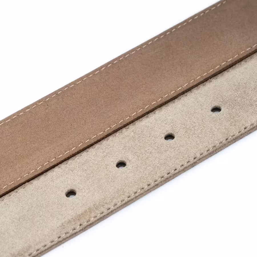 womens taupe suede belt with gold horse bit buckle 4