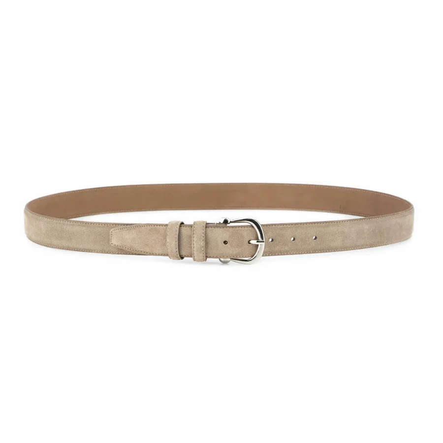 womens taupe suede belt with nickel horseshoe buckle 2