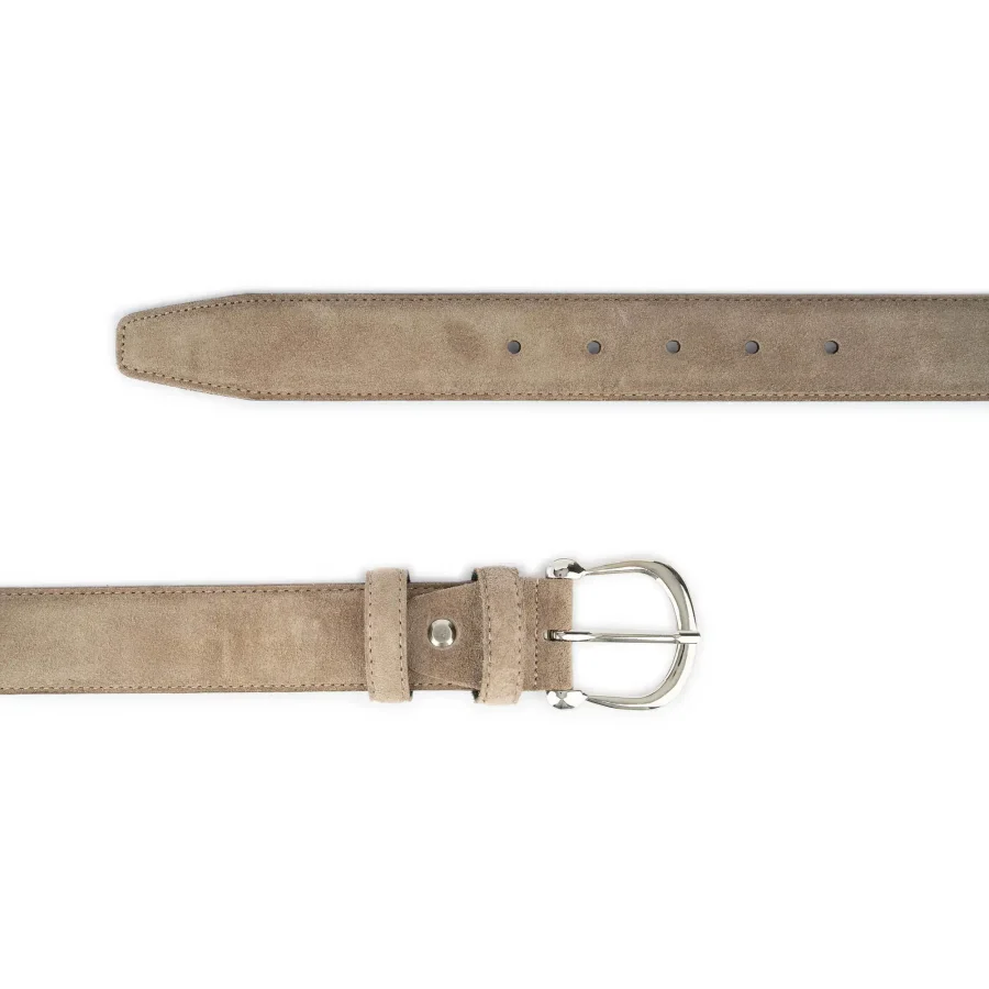 womens taupe suede belt with nickel horseshoe buckle 3