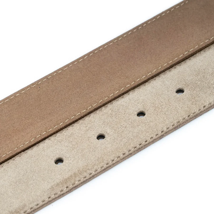 womens taupe suede belt with nickel horseshoe buckle 4