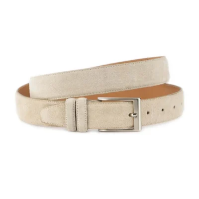 beige suede belt with classic silver buckle 1