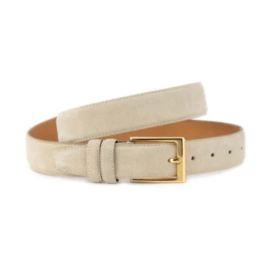beige suede belt with gold buckle 1