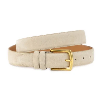 beige suede belt with gold solid brass buckle 1