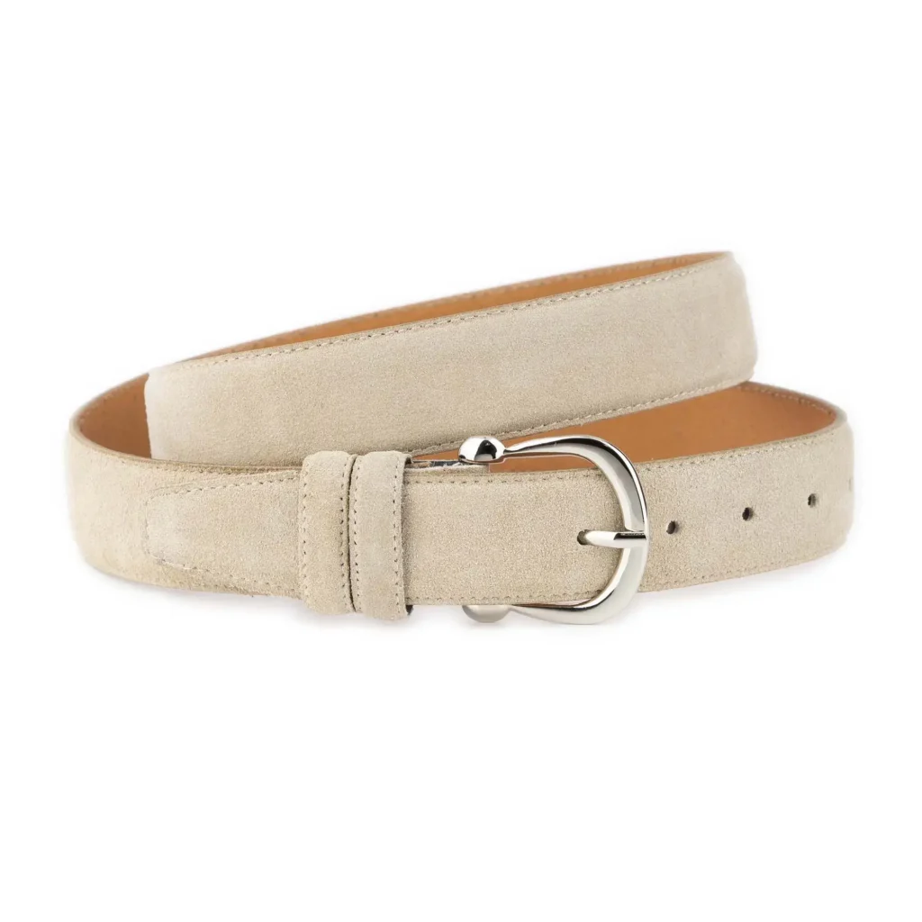 新品ARGUE LONG LETHER BELTベルト beige（nume） Buy Beige Suede Belt With Horseshoe Silver Buckle