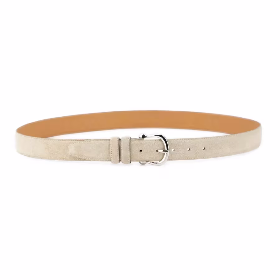 beige suede belt with horseshoe silver buckle 2