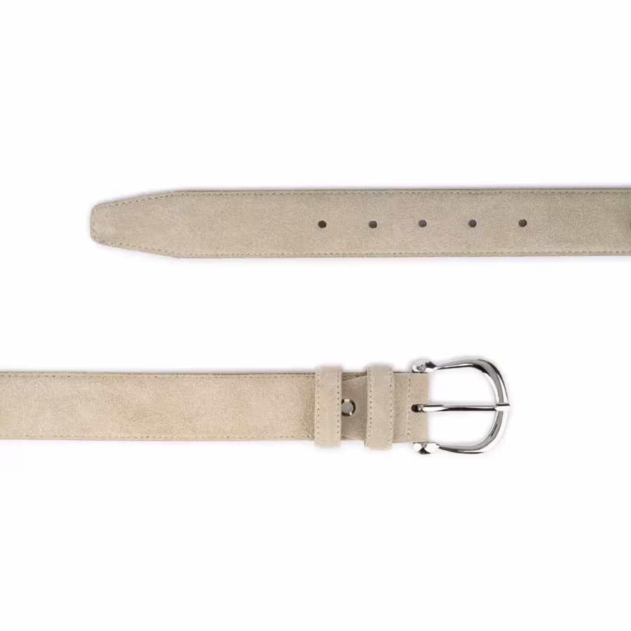 beige suede belt with horseshoe silver buckle 3