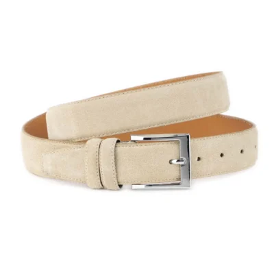 beige suede belt with shiny nickel buckle 1