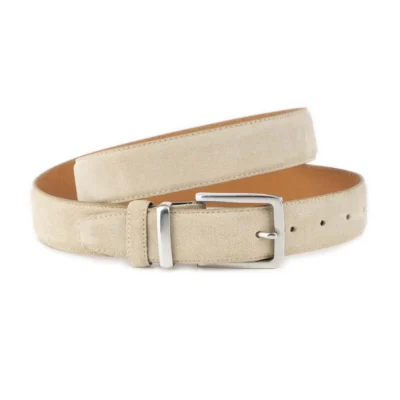 beige suede belt with stainless steel buckle and loop 1