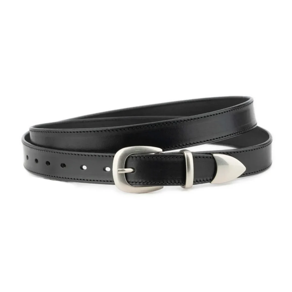black western belt full grain stitched leather with silver buckle 1 WB100 171025
